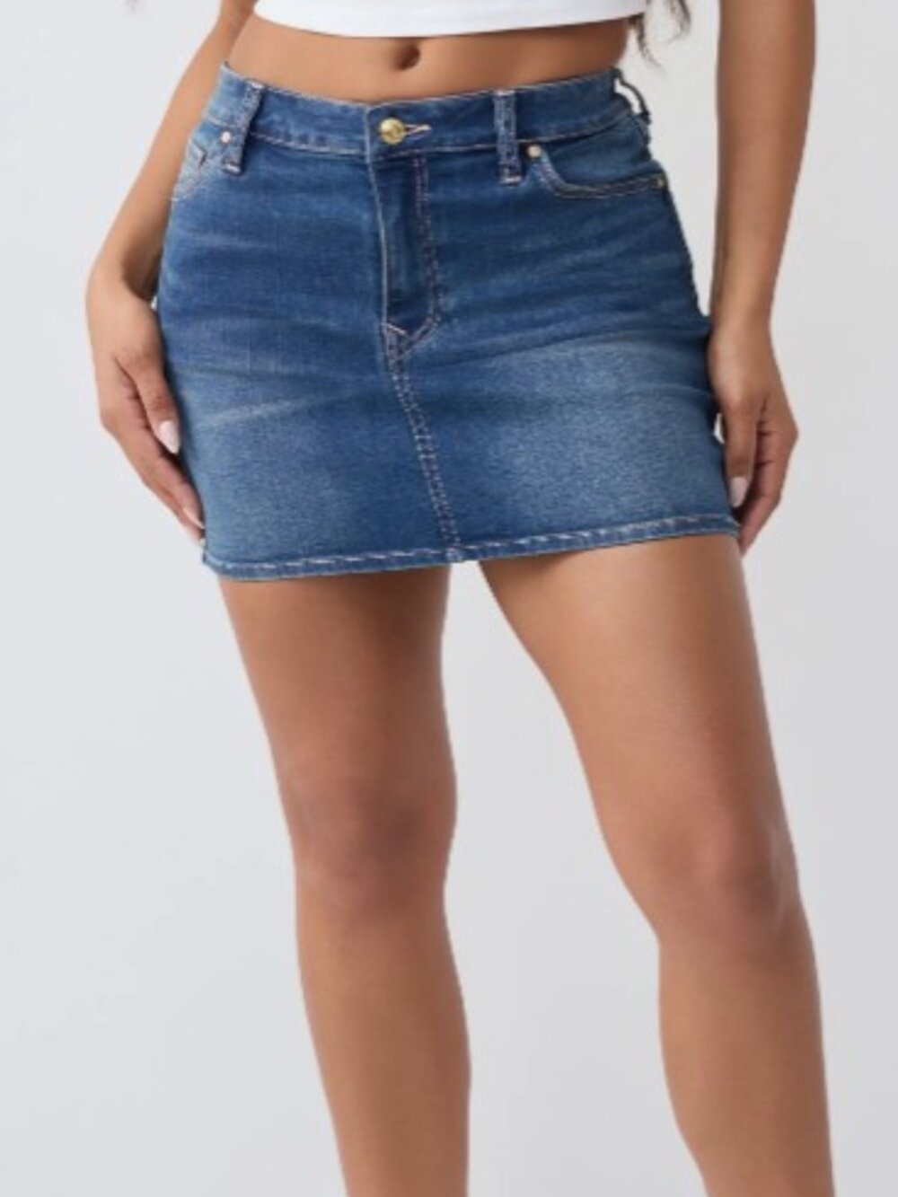 NWT True Religion Denim Mini Skirt Size 26 / 2 Horseshoe Pockets Blue Y2K Style